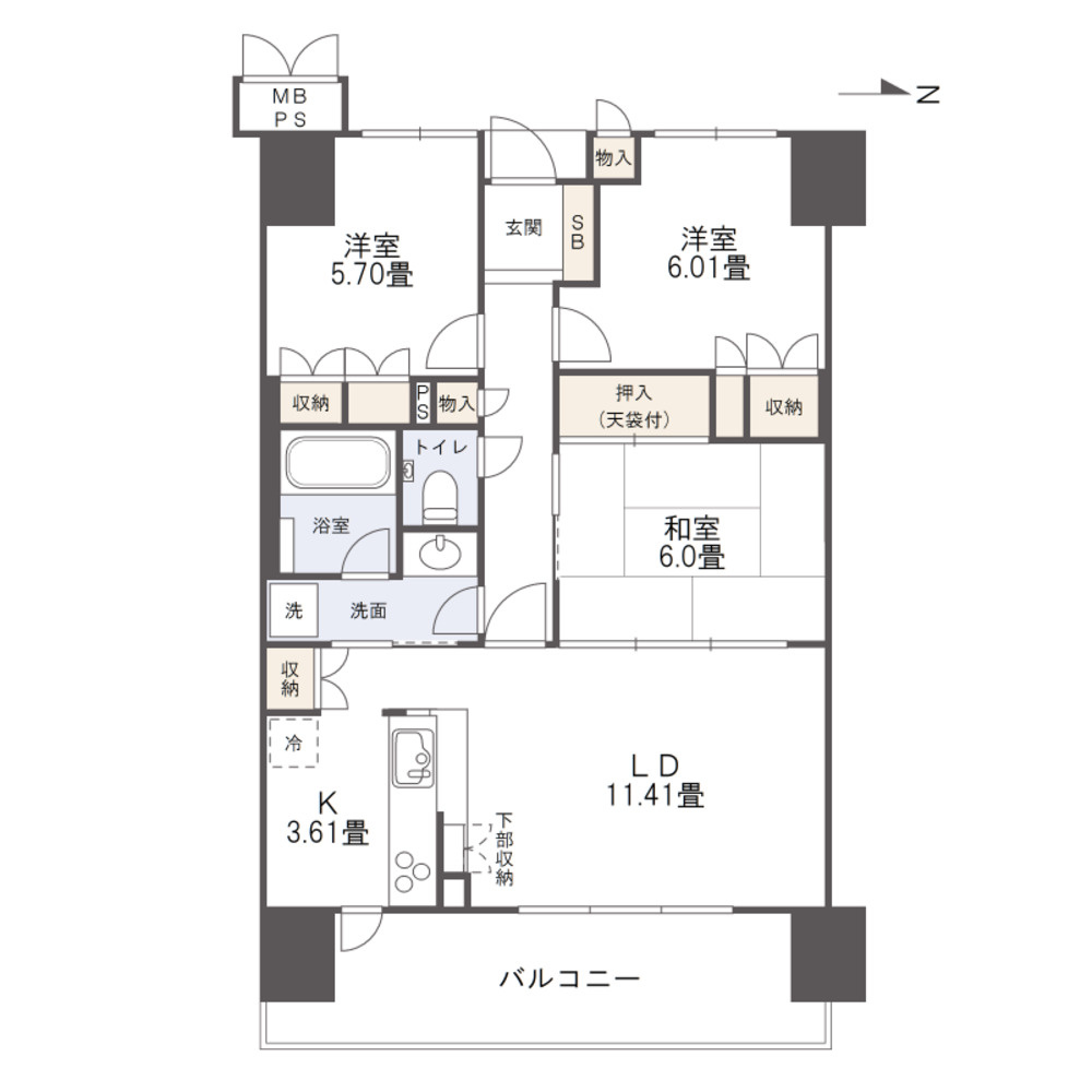 アルファステイツ清心の間取り|専有面積：73.45m²の3LDKの間取り。リフォーム物件です。