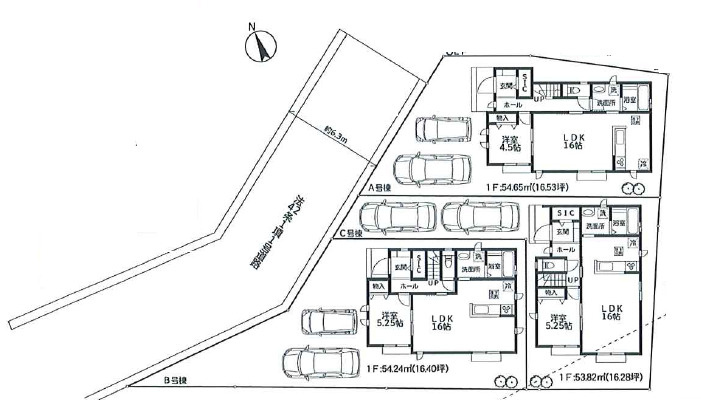 藤沢市辻堂元町2丁目　新築戸建全3棟　A号棟の区画図