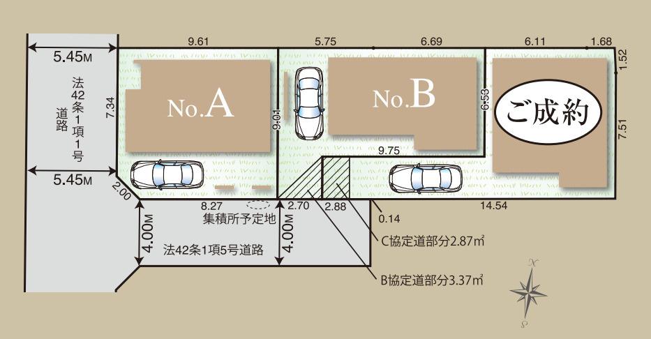 杉並区下井草3丁目　太陽光×制震ダンパー　低炭素住宅　全3棟の区画図