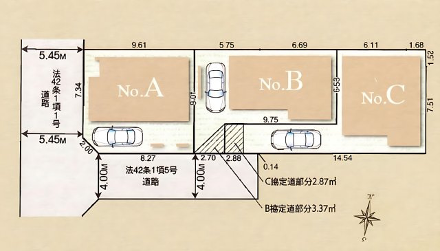 杉並区下井草3丁目　太陽光×制震ダンパー　低炭素住宅　全3棟の区画図