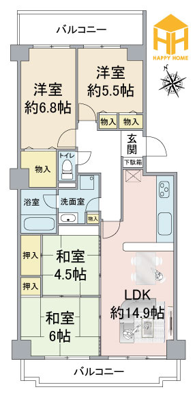 グランドヒル西宮高座台マンションA棟の間取り|※現況と図面が異なる場合現況を優先いたします。
