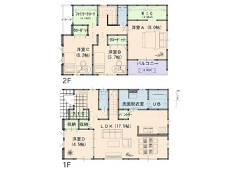 【間取り】 | 新築　よかタウン船穂町船穂　全2棟 | ゆったりとした間取りが魅力の2階建てプランが登場です！玄関にはベビーカーやアウトドア用品もスッキリ収まるシューズインクローク（SIC）を完備。17.5帖のLDKは家族が自然と集まる開放的な空間です。