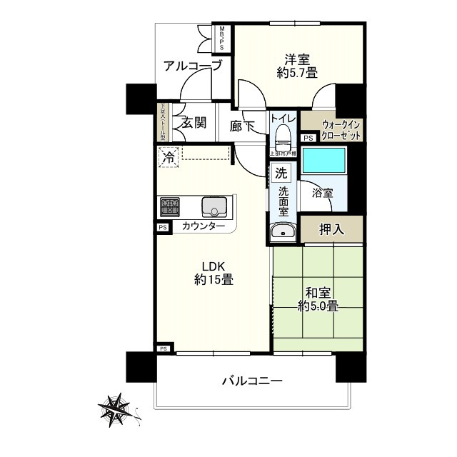 ヒルズ芦屋翠ヶ丘の間取り|使い勝手の良い間取り　対面キッチン