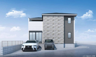 【外観パース】 | 【仲介手数料無料！！】日野市万願寺1丁目　新築戸建て（全1棟）1号棟　6949万円 | 本パースは、イメージ図につき、風景、建物、植栽などについては施工後の現物との差異が生じます
つきまして本パースによって生じたいかなる損害については一切責任を負いません