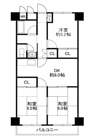 【間取り】 | 向陽セントラルハイツ | 専有面積58.80㎡