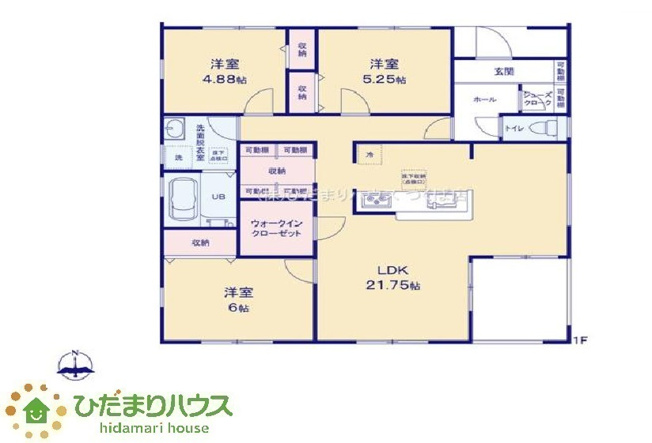 【間取り】 | 石岡市府中第1　新築戸建　3号棟 | 人気の平屋一戸建て！スムーズな家事動線が魅力です！