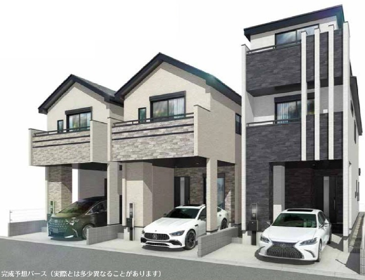 江戸川区北小岩７丁目　新築戸建て全３棟の外観パース