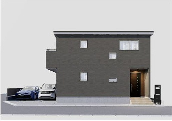 越谷市宮本町新築戸建ての外観パース|角地物件！広々ファミリークロークあり！リビング広々20帖！