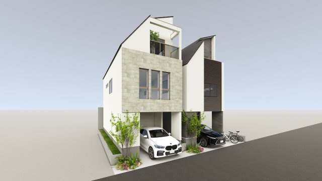 【外観パース】 | 西大井＿条件付き土地A区画 | 建物プラン例（A区画）建物価格：3140万円 建物面積：102.88㎡