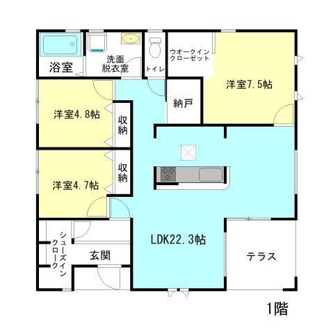 【間取り】 | リーブルガーデン.S高崎市金古町第5ー④ | 3LDKの人気の「平屋」住宅登場！
玄関には嬉しいシューズインクローク完備！