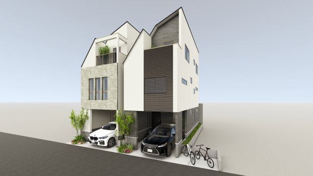 【外観パース】 | 西大井＿条件付き土地B区画 | 建物プラン例（B号地　右側）建物価格3230万円