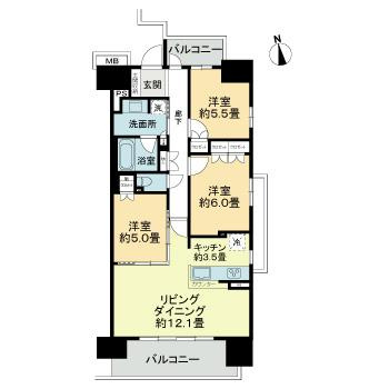 ライオンズ武蔵浦和ブライトフォートの間取り