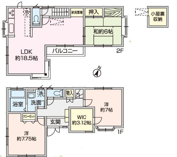 茅ヶ崎市円蔵　中古戸建の間取り|全居室2面採光　３LDK