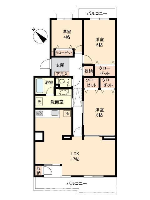 サニータウン茅ヶ崎５号棟の間取り| 南西向き  ３LDK
