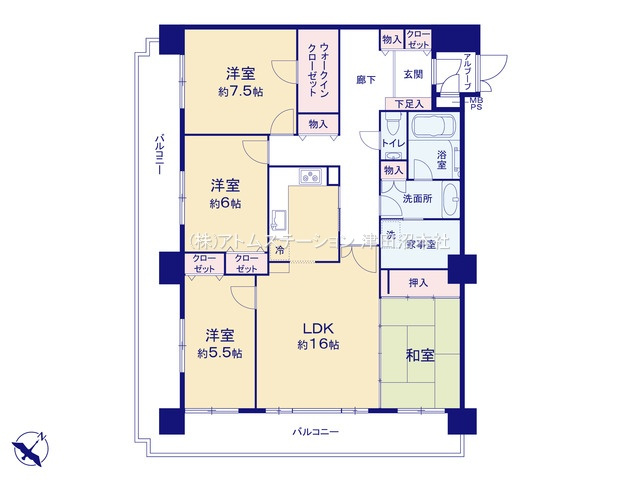 【間取り】 | アトムセレクト　ライオンズマンション船橋薬円台４階