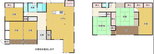 倉敷市上東　中古戸建の間取り