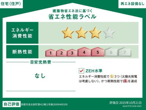 鈴鹿市長太新町 第4 新築戸建【全2棟】の省エネ性能ラベル