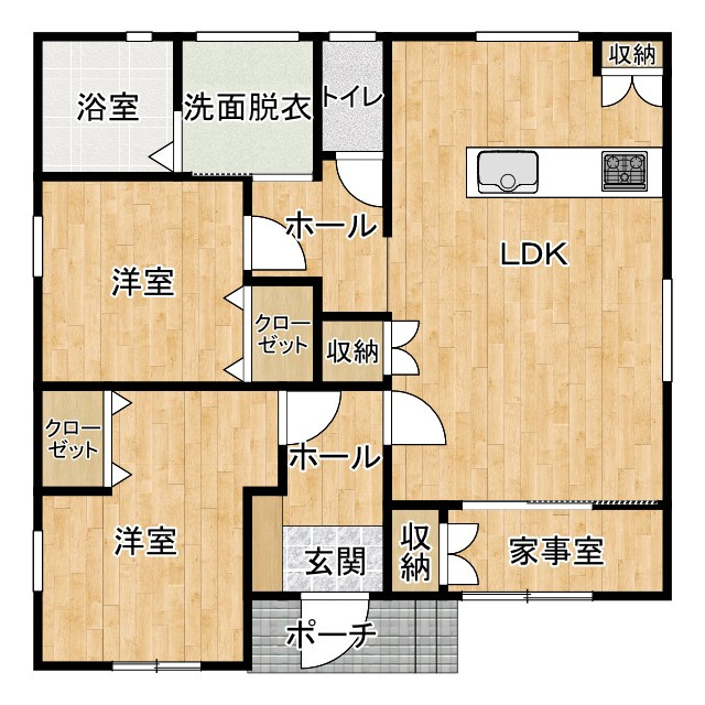 【エコnaホーム】　郡山市横塚6丁目　芳賀小・第四中の間取り|【2LDK+家事室】※図面と現況が異なる場合は、現況優先とさせていただきます。