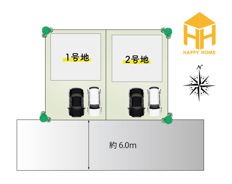 マドレコート宝塚市宝梅2丁目新築一戸建て｜4LDK＋駐車2台の区画図|全2区画。どちらも完成済みです。