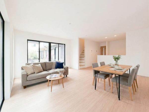 横浜市金沢区能見台通の新築一戸建の居間・リビング|本画像はAIがCGで家具作成しており、実際の現地に家具は設置されておりません。また、販売価格に家具等は含まれておりません。