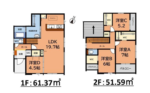 那珂川市片縄西5丁目第3-1棟（1号棟）の間取り|全居室収納付きで便利です。