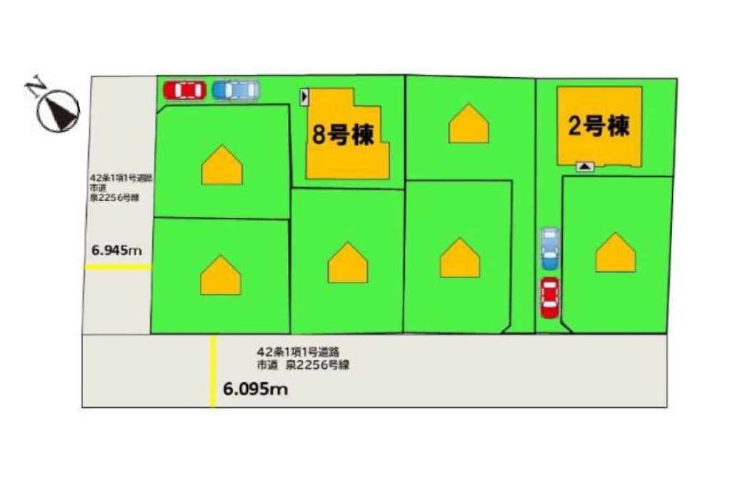 福岡市西区周船寺2丁目第2-2棟（8号棟）の区画図|配置図（8号棟）