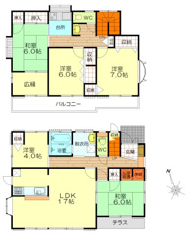 久喜市南２丁目 中古戸建の間取り|１階：多目的に使える『洋室 4.0帖』、２階：ミニキッチンや洗面化粧台
