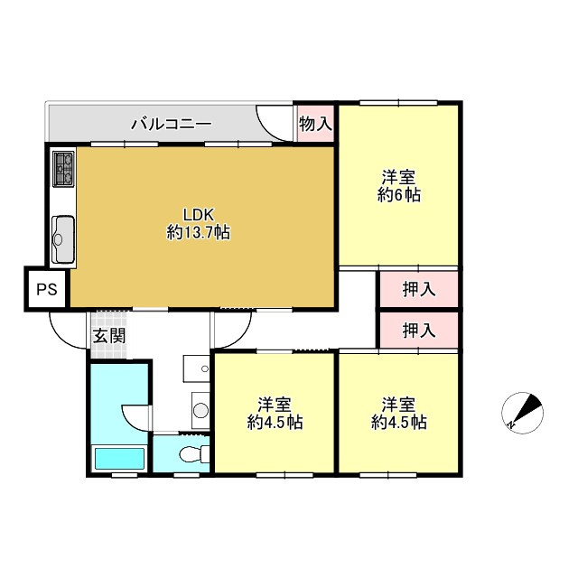 逆瀬川ハイツ3号棟の間取り