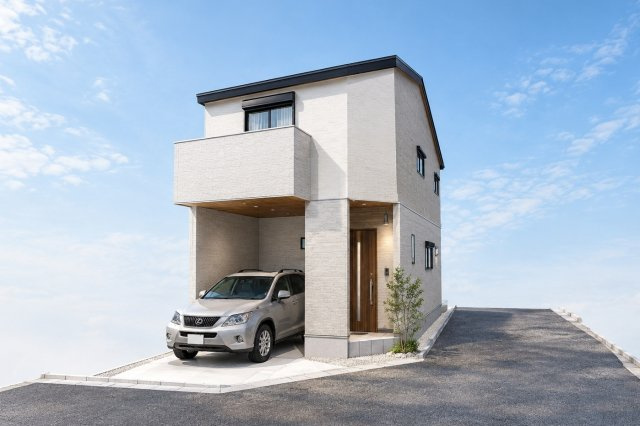 東野竹田　建築条件付土地　【新築参考プラン】の外観パース|【外観パース】
建物の雰囲気をイメージしやすい外観パース図！
※本パース図はイメージの為、実際の仕上がりとは多少異なる場合がございます。（新築参考プラン：建物面積62.06㎡、建物価格1598万円）