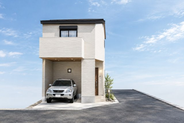 東野竹田　建築条件付土地　【新築参考プラン】の外観パース|【外観パース】
建物の雰囲気をイメージしやすい外観パース図！
※本パース図はイメージの為、実際の仕上がりとは多少異なる場合がございます。（新築参考プラン：建物面積62.06㎡、建物価格1598万円）