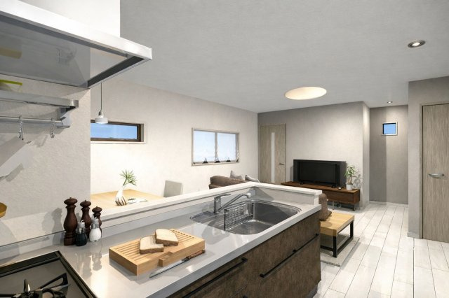 東野竹田　新築参考プランの完成予想図|【LDKイメージパース】
モデルハウスへのご案内も可能です！（新築参考プラン：建物面積62.06㎡、建物価格1598万円）