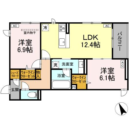 D Paina 宿河原6 Ⅱの間取り