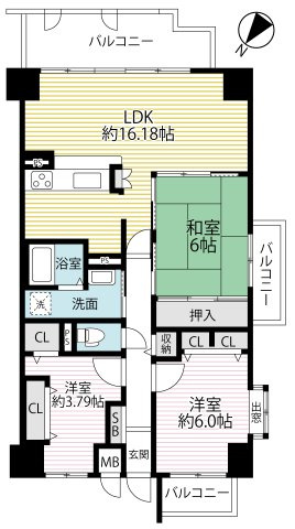 ◆７階三方角住戸につき陽当たり・通風・眺望良好◆全居室窓あり◆ヴェルドミール栗東の間取り