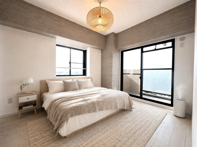 ◆７階三方角住戸につき陽当たり・通風・眺望良好◆全居室窓あり◆ヴェルドミール栗東の洋室|洋室（家具家電照明の設置イメージ画像）