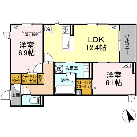 D Paina 宿河原6 Ⅱの間取り
