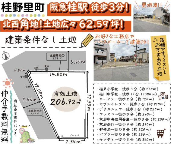 桂野里町　一括　条件なしの区画図|【新登場】阪急桂駅徒歩３分
北側の電柱・支線は移設予定です。
