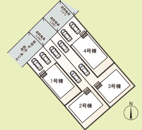 うるま市与那城屋慶名　第6（全4棟）1・4号棟の区画図|※残り1・4号棟