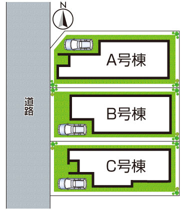 ■寝屋川市成田町　新築一戸建ての区画図|全3区画