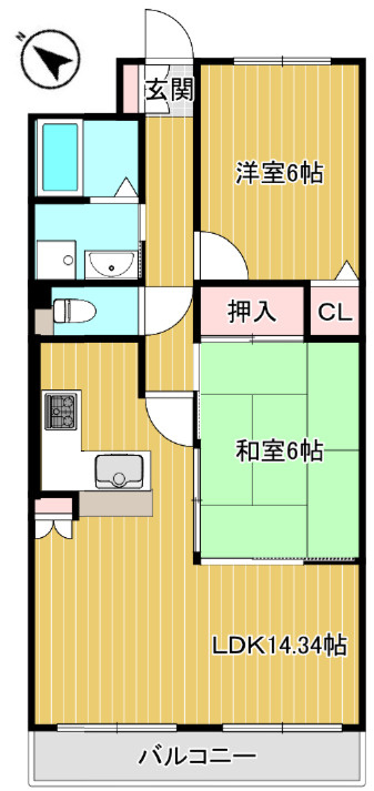 プレステージ明石魚住Ⅲ　3階の間取り|2LDKです。
