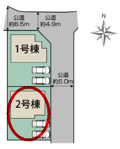 ブルーミングガーデン前橋市後家町　2号棟の区画図|駐車場2台ご用意しています！
前面道路も広く並列処理で車の出し入れもしやすいです！