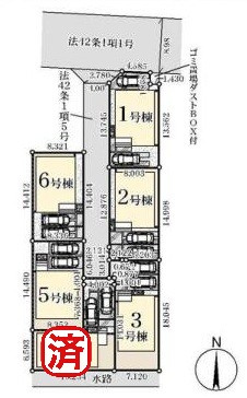 三郷市鷹野4丁目　新築戸建　全6棟　1号棟の区画図|全棟カースペース2台分付き
