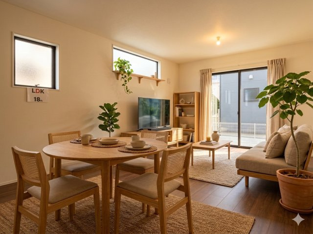 三郷市鷹野4丁目　新築戸建　全6棟　1号棟の居間・リビング|現況の物件写真にCGによる画像処理を行っています。家具、家電、小物、カーテン等はイメージはCGです。