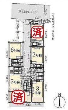 三郷市鷹野4丁目　新築戸建　全6棟　2号棟の区画図|全棟カースペース2台分付き