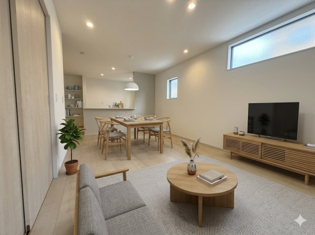 三郷市鷹野4丁目　新築戸建　全6棟　5号棟の居間・リビング|現況の物件写真にCGによる画像処理を行っています。家具、家電、小物、カーテン等はイメージはCGです。