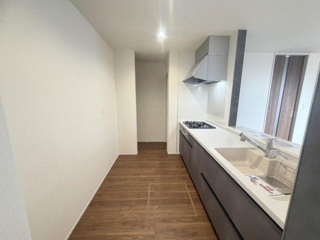 三郷市鷹野4丁目　新築戸建　全6棟　6号棟のキッチン|廊下、洗面所へ行き来できるキッチンです