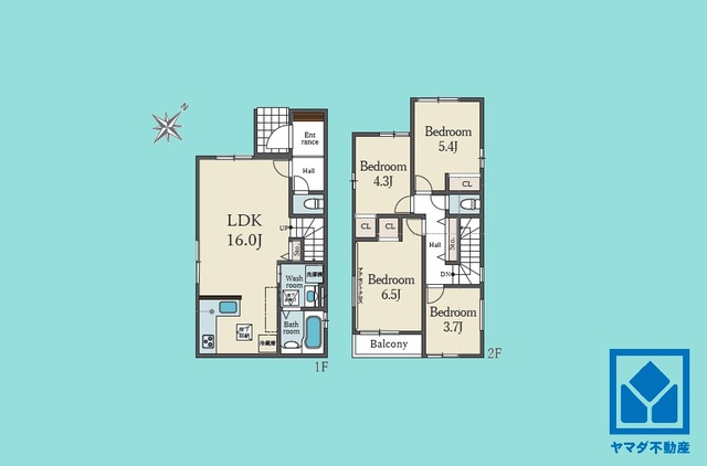 西宮市浜甲子園　１期の間取り|4LDK、土地面積90.61平米、建物面積86.15平米、木造2階建。2026年3月下旬完成済み。ご成約でヤマダポイントプレゼント中です。お問合せお待ちしております。