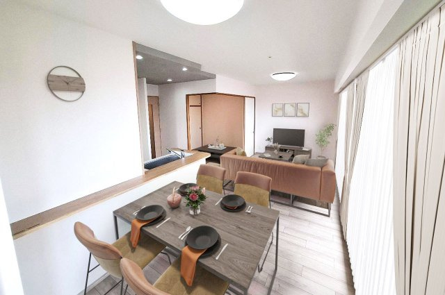 グランアッシュ天美駅前の居間・リビング|LDK：バーチャルステージング（実際には家具はついていません）