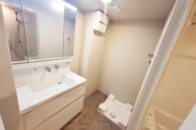 朝日プラザ南大阪ターミナル・シティの独立洗面台|洗面室：ワイドな洗面化粧台を新調済み。