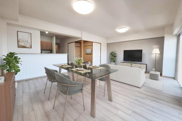 ベルク浜寺公園の居間・リビング|LDK バーチャルステージング（実際には家具はついていません）