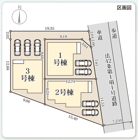 リーブルガーデンうるま市高江洲・３号棟の区画図|区画図：３号棟／接道：東側7.25ｍ公道